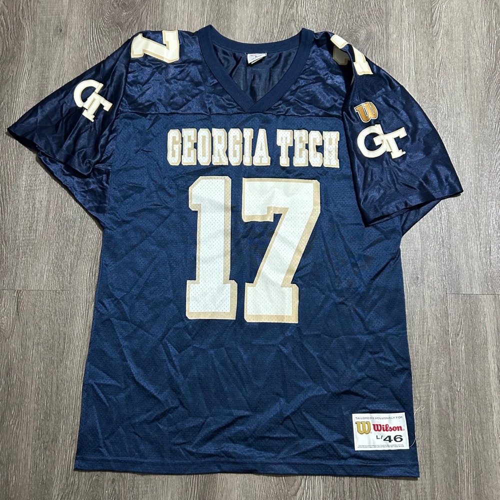 Vintage Wilson Georgia Tech Jersey Large 46 Navy Blue #17 Football Made in USA